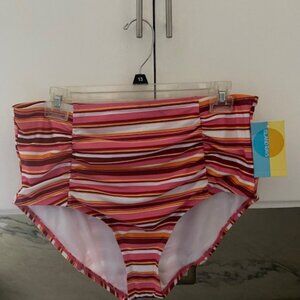 Island Rays Swim Wear Bottom Orange Pink Stripe Ruched Swim Suit Bottom NWT 1X